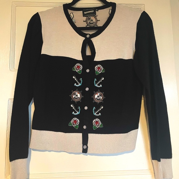 EUC Banned Apparel ‘Lock and Key' Black and White Contrast Cardigan XL - Picture 2 of 8